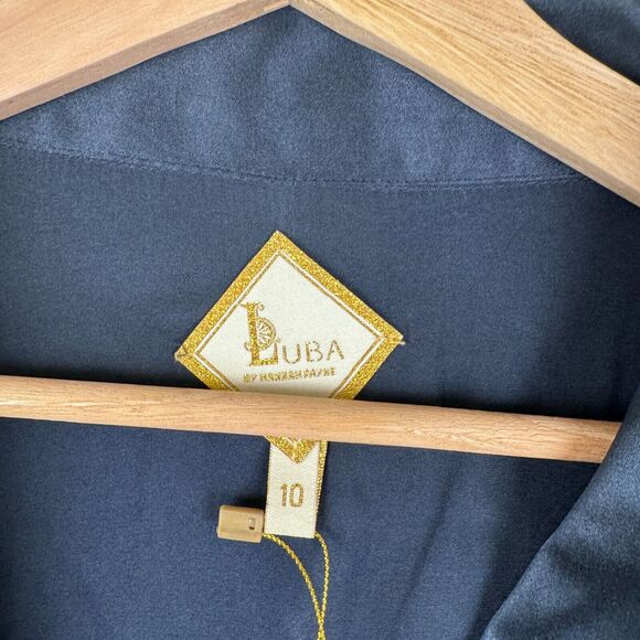 Luba‎ Cellini Silk Top Women's 10 Blue Button Casual Business Long Sleeve NWT - Picture 2 of 7